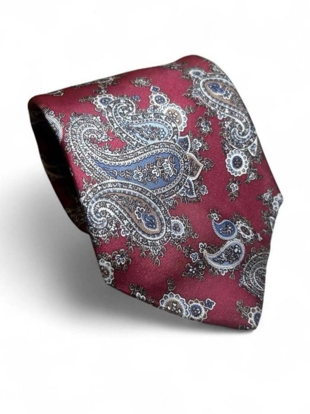 Vintage Christian Dior Tie Mens Burgundy Red Blue Paisley Poly Silk Blend USA